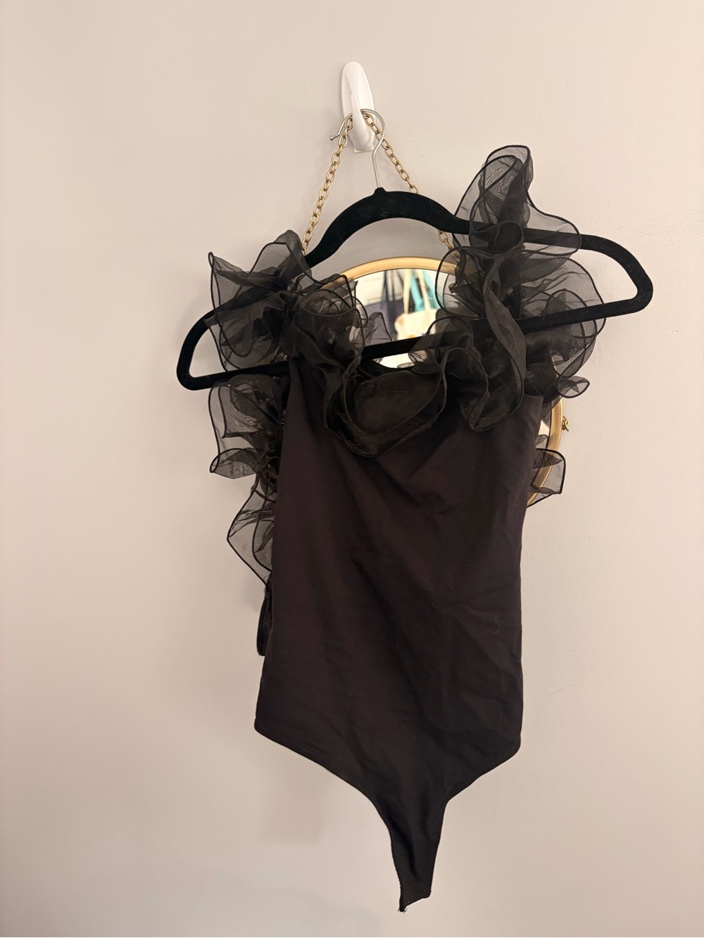 Free People Black Ruffled Organza One-Piece Bodysuit